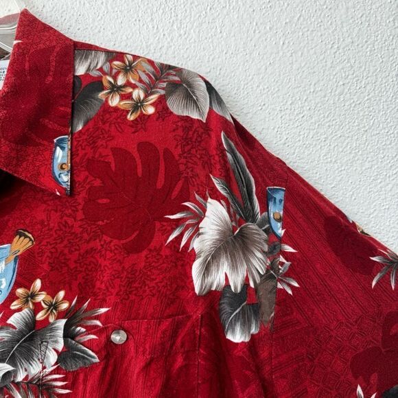 Windham Pointe Mens Hawaiian Tropical Shirt Short Sleeve Red SZ L - Picture 5 of 16